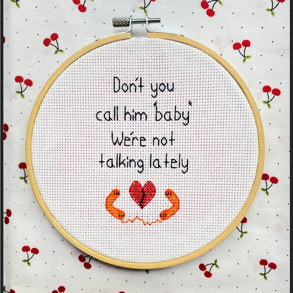 Harry Styles Cherry Lyrics Inspired 6-inch Wooden-Framed Cross Stitch